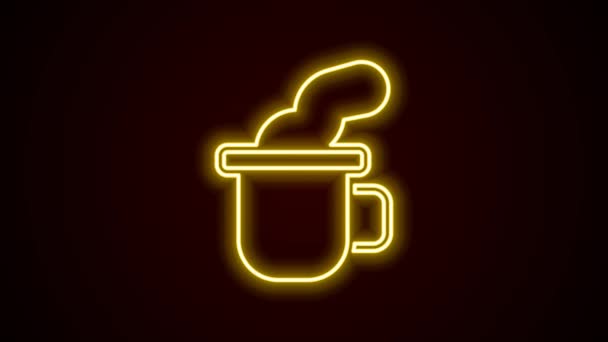 明亮的霓虹灯线的茶杯图标孤立在黑色的背景.4K视频运动图形动画 — 图库视频影像