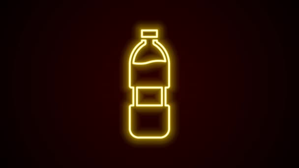 Ragyogó neon vonal Vízikont palack elszigetelt fekete háttérrel. Üdítőital tábla. 4K Videó mozgás grafikus animáció