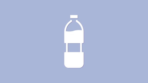 Mor arkaplanda beyaz bir şişe ikon izole edilmiş. Soda su içme tabelası. 4K Video hareketli grafik canlandırması — Stok video