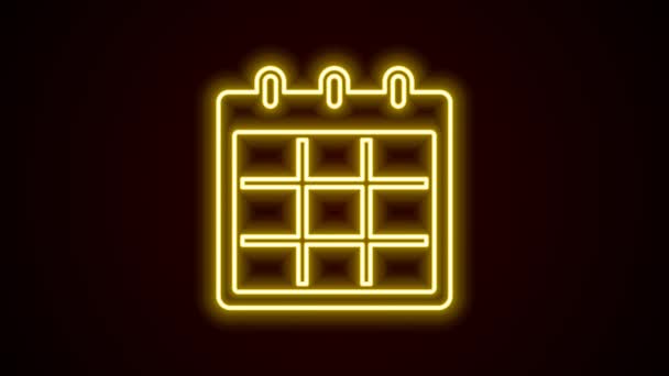Светящийся значок календаря неоновой линии выделен на черном фоне. Символ напоминания события. Видеографическая анимация 4K — стоковое видео