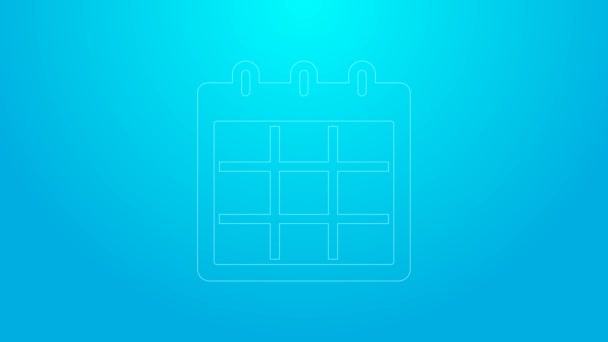 Icono de calendario de línea rosa aislado sobre fondo azul. Evento símbolo recordatorio. Animación gráfica de vídeo 4K — Vídeo de stock