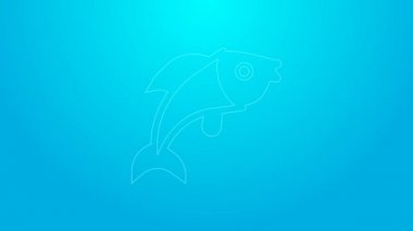 Pembe çizgi Balık simgesi mavi arkaplanda izole edildi. 4K Video hareketli grafik canlandırması