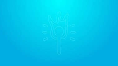 Pembe çizgi alev ikonu mavi arkaplanda izole edildi. Sembol ateşi sıcak, alev gücü, alev ve ısı. 4K Video hareketli grafik canlandırması