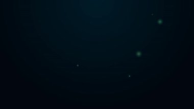 Parlayan neon hattı kamp yapıyor ve harita simgesinde yürüyüş yapıyor. Siyah arka planda izole edilmiş. 4K Video hareketli grafik canlandırması