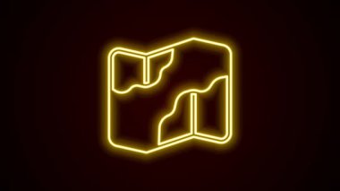 Glowing neon line Camping and hiking on map icon isolated on black background. 4K Video motion graphic animation