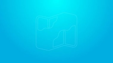 Pink line Camping and hiking on map icon isolated on blue background. 4K Video motion graphic animation