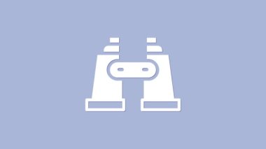 Mor arkaplanda beyaz dürbün simgesi izole edildi. Yazılım işareti bul. Casus ekipman sembolü. 4K Video hareketli grafik canlandırması