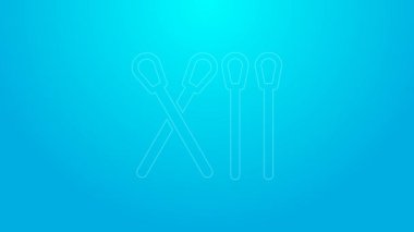 Pink line Match stick icon isolated on blue background. Match with fire. Matches sign. 4K Video motion graphic animation