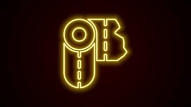 Parlayan neon çizgisi kağıt havlu rulo ikonu siyah arkaplanda izole edildi. 4K Video hareketli grafik canlandırması