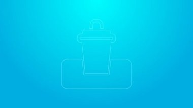 Pembe çizgi çöp kutusu simgesi mavi arkaplanda izole edildi. Çöp kutusu tabelası. Sepet simgesini geri dönüştür. Ofis çöpü ikonu. 4K Video hareketli grafik canlandırması