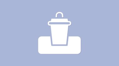 Beyaz Çöp Kutusu simgesi mor arkaplanda izole edildi. Çöp kutusu tabelası. Sepet simgesini geri dönüştür. Ofis çöpü ikonu. 4K Video hareketli grafik canlandırması