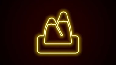 Parlayan neon çizgisi dağ simgesi siyah arkaplanda izole edildi. Zaferin ya da başarının sembolü. 4K Video hareketli grafik canlandırması