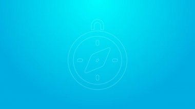 Pembe çizgi pusula simgesi mavi arkaplanda izole edildi. Rüzgâr yön bulma sembolü. Rüzgar gül işareti. 4K Video hareketli grafik canlandırması
