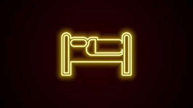 Parlayan neon çizgisi yatak simgesi siyah arkaplanda izole edildi. 4K Video hareketli grafik canlandırması