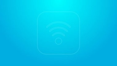 Pembe hat Wi-Fi kablosuz internet ağ sembolü ikonu mavi arkaplanda izole edildi. 4K Video hareketli grafik canlandırması