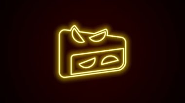 Parlayan neon hattı, siyah arka planda izole edilmiş ev yapımı meyveli turta ikonu. 4K Video hareketli grafik canlandırması