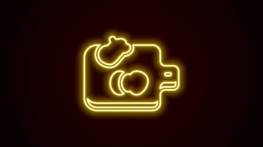 Siyah arka planda izole edilmiş sebze ikonuyla parlayan neon hattı kesme tahtası. Kesme tahtası sembolü. 4K Video hareketli grafik canlandırması