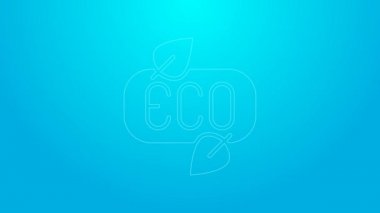 Pembe çizgi Yaprak Çevre sembolü simgesi mavi arkaplanda izole edilmiş. Pankart, etiket, etiket, logo, çevre yeşili etiketi. 4K Video hareketli grafik canlandırması