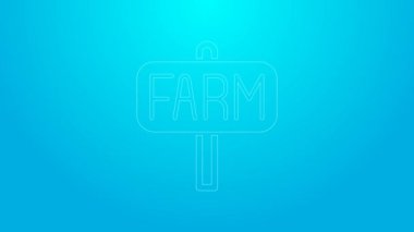 Pink line Location farm icon isolated on blue background. 4K Video motion graphic animation