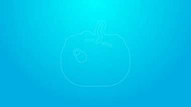 Mavi arkaplanda pembe çizgi şeklinde bir balkabağı simgesi var. Mutlu Cadılar Bayramı Partisi. 4K Video hareketli grafik canlandırması