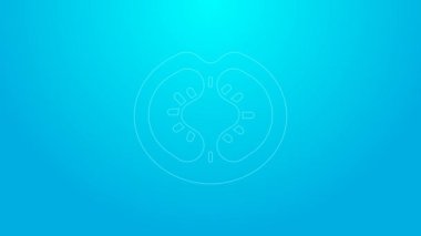 Mavi arkaplanda pembe çizgi domates ikonu izole edildi. 4K Video hareketli grafik canlandırması