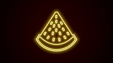 Parlayan neon çizgisi karpuz simgesi siyah arkaplanda izole edildi. 4K Video hareketli grafik canlandırması
