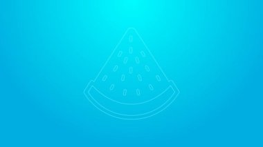 Mavi arkaplanda pembe çizgi karpuz simgesi izole edildi. 4K Video hareketli grafik canlandırması
