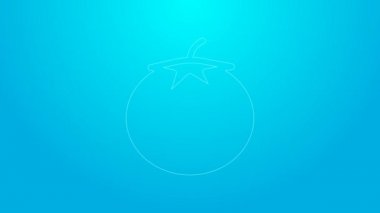 Mavi arkaplanda pembe çizgi domates ikonu izole edildi. 4K Video hareketli grafik canlandırması