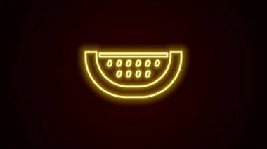 Parlayan neon çizgisi karpuz simgesi siyah arkaplanda izole edildi. 4K Video hareketli grafik canlandırması