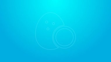 Pink line Coconut icon isolated on blue background. 4K Video motion graphic animation