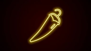 Parlayan neon hattı Siyah arka planda izole edilmiş acı biber kabuğu simgesi. Market, mutfak ürünleri, baharat ve baharat paketi, yemek kitabı için tasarım. 4K Video hareketli grafik canlandırması