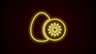 Parlayan neon hattı Kiwi meyve simgesi siyah arkaplanda izole edildi. 4K Video hareketli grafik canlandırması