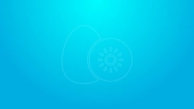 Mavi arka planda izole edilmiş pembe çizgi Kiwi meyve ikonu. 4K Video hareketli grafik canlandırması