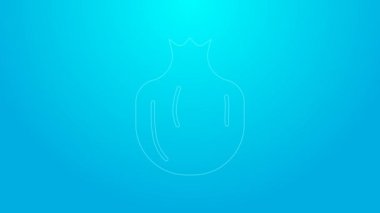 Pink line Pomegranate icon isolated on blue background. Garnet fruit. 4K Video motion graphic animation