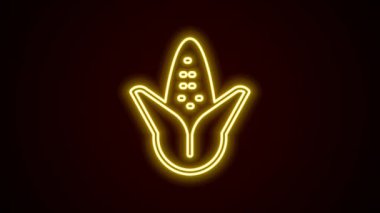 Parlayan neon hattı mısır ikonu siyah arkaplanda izole edildi. 4K Video hareketli grafik canlandırması