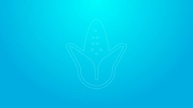 Pembe çizgi mısır ikonu mavi arkaplanda izole edildi. 4K Video hareketli grafik canlandırması