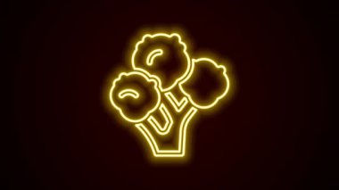 Parlayan neon çizgisi Brokoli simgesi siyah arkaplanda izole edildi. 4K Video hareketli grafik canlandırması