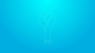 Pink line Leek icon isolated on blue background. 4K Video motion graphic animation