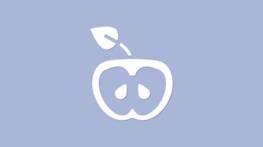 Beyaz Elma simgesi mor arkaplanda izole edildi. Fazla kilolu. Sağlıklı diyet menüsü. Fitness diyeti elması. 4K Video hareketli grafik canlandırması