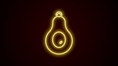 Parlayan neon hattı Avocado meyve simgesi siyah arkaplanda izole edildi. 4K Video hareketli grafik canlandırması