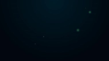 Parlayan neon hattı patlıcan simgesi siyah arkaplanda izole edildi. 4K Video hareketli grafik canlandırması