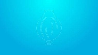 Pembe çizgili sarımsak ikonu mavi arka planda izole edilmiş. 4K Video hareketli grafik canlandırması