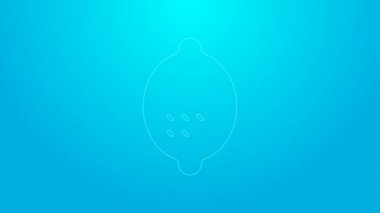 Pembe çizgi limon simgesi mavi arkaplanda izole edildi. 4K Video hareketli grafik canlandırması