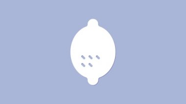 Beyaz Limon simgesi mor arkaplanda izole edilmiş. 4K Video hareketli grafik canlandırması