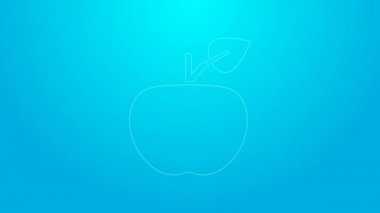 Pembe çizgi Apple simgesi mavi arkaplanda izole edildi. Fazla kilolu. Sağlıklı diyet menüsü. Fitness diyeti elması. 4K Video hareketli grafik canlandırması