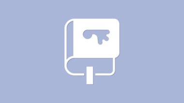 White Viking book icon isolated on purple background. 4K Video motion graphic animation