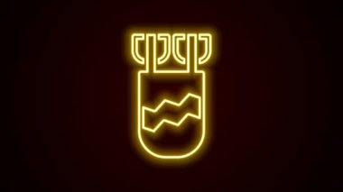 Siyah zemin üzerinde izole edilmiş ok simgesiyle parlayan neon hattı Quiver. 4K Video hareketli grafik canlandırması