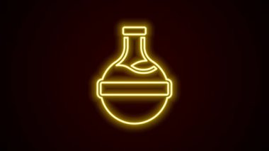 Siyah zemin üzerinde iksir ikonu olan parlak neon hattı şişesi. Sihirli iksirli matara. Mutlu Cadılar Bayramı Partisi. 4K Video hareketli grafik canlandırması