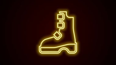 Glowing neon line Ancient viking boots icon isolated on black background. Traditional clothes and accessories of past times. 4K Video motion graphic animation