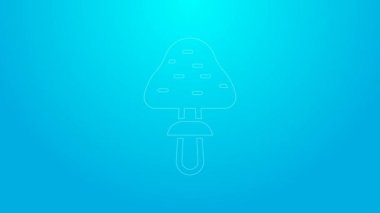 Mavi arka planda pembe çizgi mantar ikonu izole edildi. 4K Video hareketli grafik canlandırması